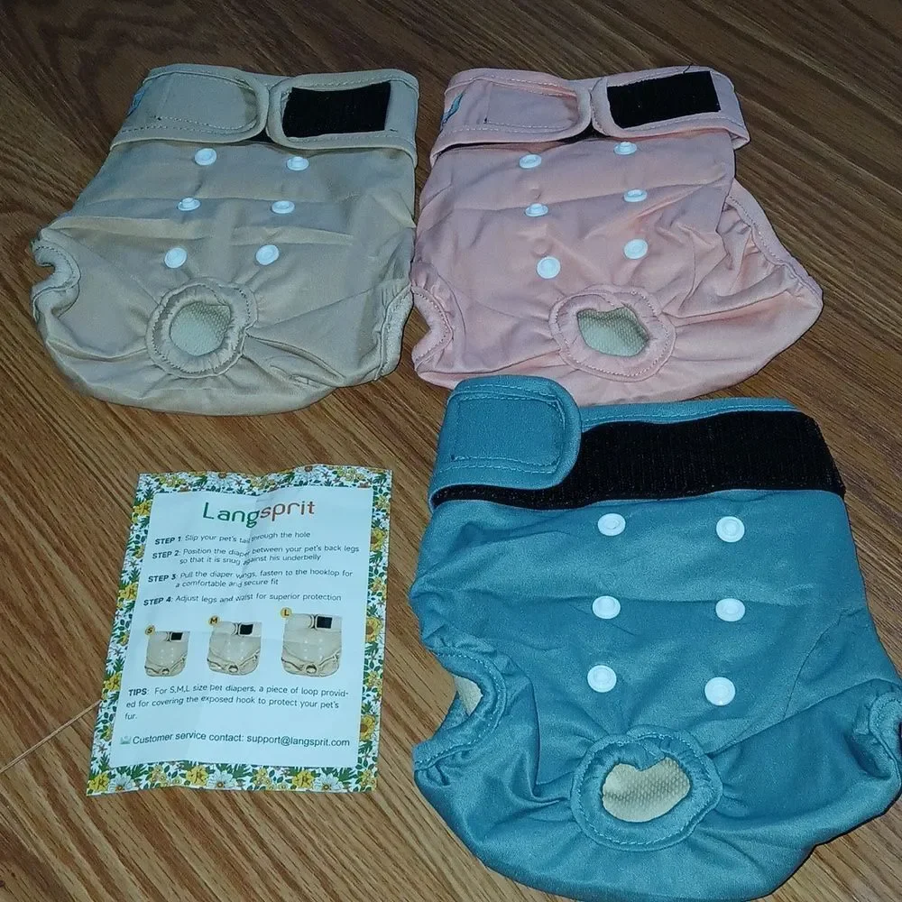 Langsprit Reusable Cat Diapers for Female and Male Washable Sz M Waist 12